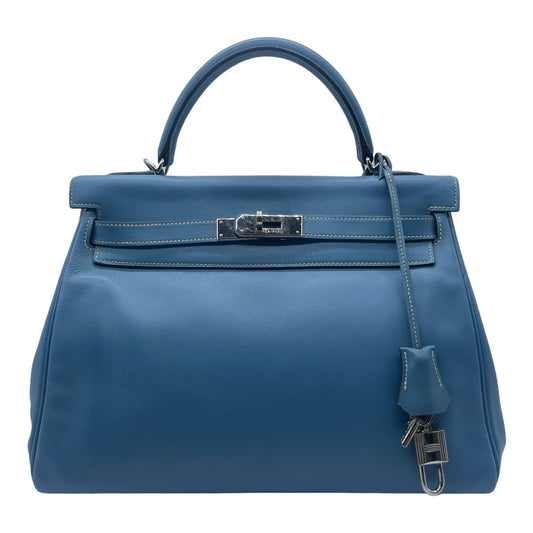 Hermes Kelly 32 Gulliver leather Blue Jean