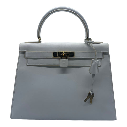 Hermes Kelly 28 Box Carf Leather White